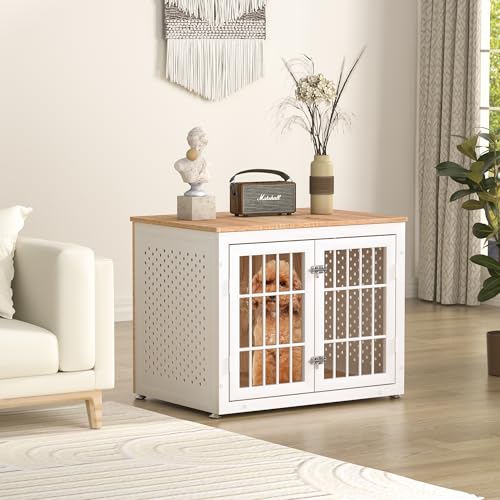 32" Heavy Duty Dog Crate Furniture for Small and Medium Dogs (32.7"L x 23.6"W x 26.0"H / Nature+White)