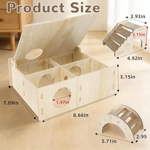 Multi Chamber Wooden Hamster Hideout & Tunnel with Secret Peep Shed (4-Chamber Hamster Maze)