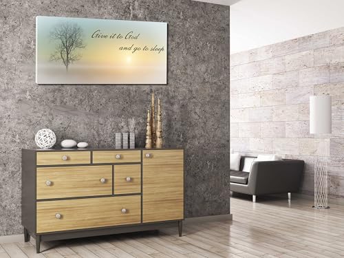 Canvas Wall Art of Misty Sunset & Tree Plant Picture For Bedroom Home Above Bed (58"L x 28"W / Yellow & Teal Sunrise Wal Art (D101))