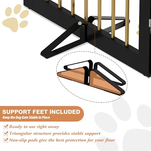Freestanding Pet Gate for Dogs (24" Height-2 Panel / Black & Gold)