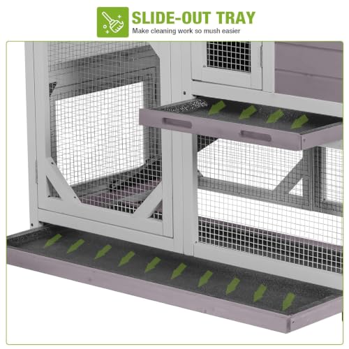 Rabbit Hutch Indoor Rabbit Cage with Wheels Outdoor Bunny House 2 Story Guinea Pig Cage with Leakproof Tarp Roof (Grey)