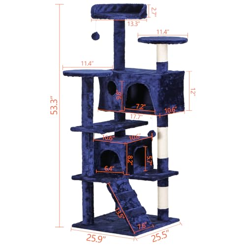 54 in Cat Tree Tower for Indoor Cats Multi (Blue)