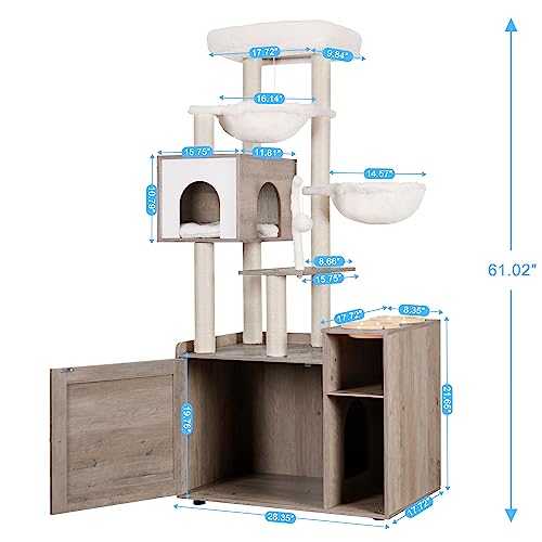 Cat Tree Tower (XL (28.4"×17.7"×61.0") / Rustic Gray)