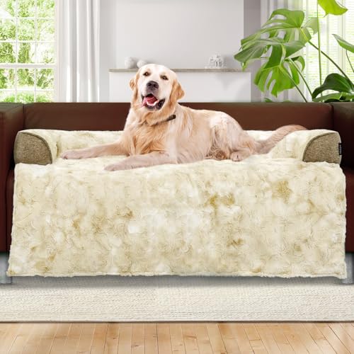 Calming Dog Bed for Couch with Tie (Tie-Dry Khaki / 45"L x 37"W x 5"Th)