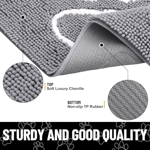 Dog Door Mat for Muddy Paws (36"X24" / Grey and White)