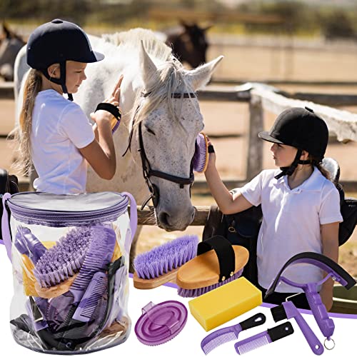 9 Pcs Horse Grooming Kit Tack Room Supplies (Cute / Purple)