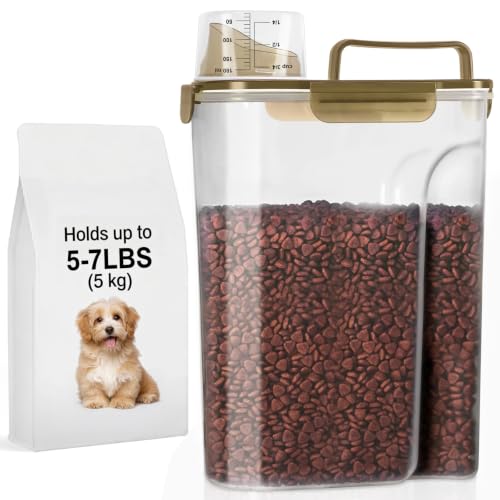 5 7Lbs Dog Cat Food Storage Container with Upgraded Large Nozzle BPA (Clear Brown / 5L-1pack)