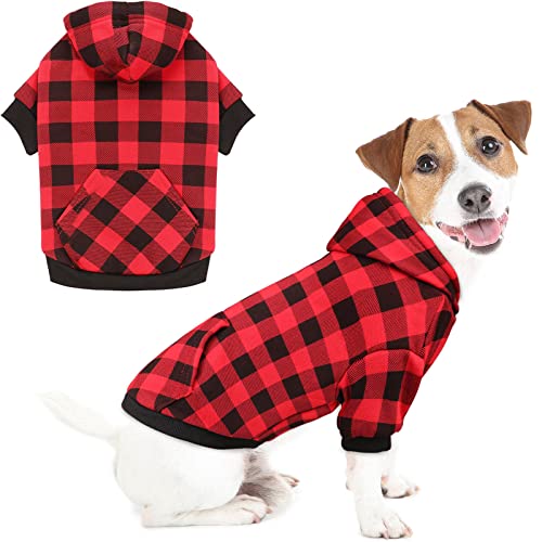 Dog Hoodie Sweater Red Buffalo Plaid Pet Clothes Warm and Soft Breathable Cozy Medium Pet Hoodie Dog Sweaters for Medium Dogs with Pocket (Medium)
