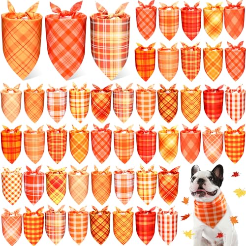 50 Pcs Fall Plaid Dog Bandanas Bulk (Fall Plaid / 31.5 x 21.7 x 21.7")