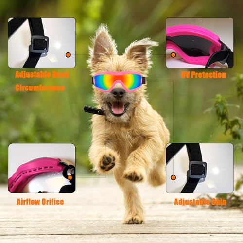 Dog Goggles Small Breed Dog Sunglasses Doggy UV Protection Glasses (Pink Frame Red Lens)