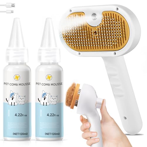 Pet Steam Brush for Dog & Cat Includes Waterless 2*Shampoo (7.8"-240ML)