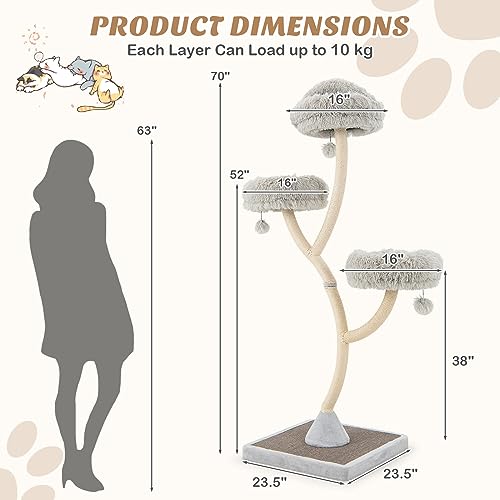 70" Tall Cat Tree (Grey)