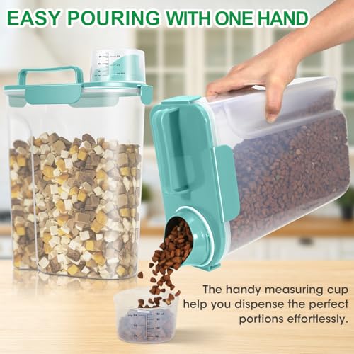 Pet Dog Cat Food Storage Container 5 to 7 lbs with Can Cover and Mixing Spoon (Cyan 6Qt)