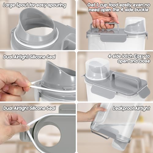 Cat Dog Food Storage Container Upgraded Large Nozzle (Light Green+Light Gray / 5L-2pack)