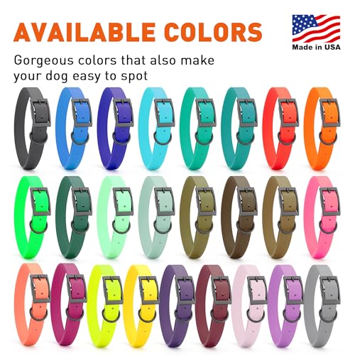 Biothane Waterproof Dog Collar Strong Coated Nylon Webbing with Black Hardware Odor (W1" x L18-22" / Safety Yellow)