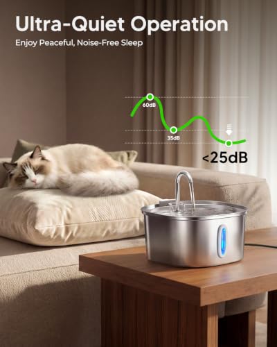 Stainless Steel Cat Water Fountain with 6 Filters