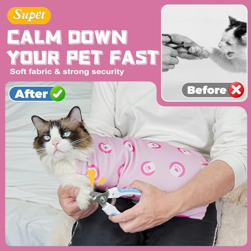 Cat Grooming Wrap for Nail Trimming (L-27.6in ( Weight:＜ 17lbs ) / PinkPaw)