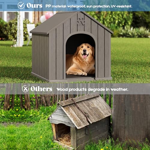 Large Dog House Outdoor Indoor for Medium Large Dogs (Grey / 36.2" L × 38" W × 38" H)