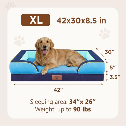 Orthopedic Dog Bed for Extra Large Dogs with Bolster (42.0"L x 30.0"W x 8.5"Th / New Jersey)