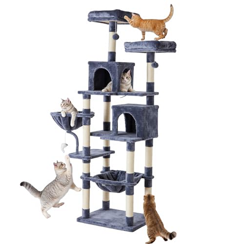 71 Inch Cat Tree Tower with Natural Sisal Scratching Post (Dark Grey / 71IN)