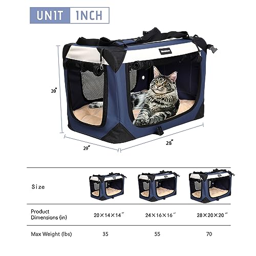 Collapsible Dog Travel Crate (28.0"L x 20.0"W x 20.0"H / Navy Blue)