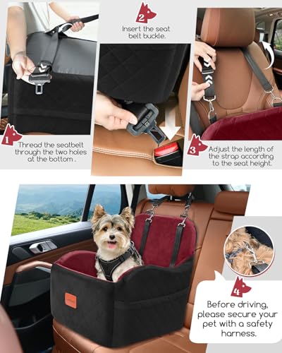 Dog Booster Car Seat for Small (Blakc/Red / Medium)