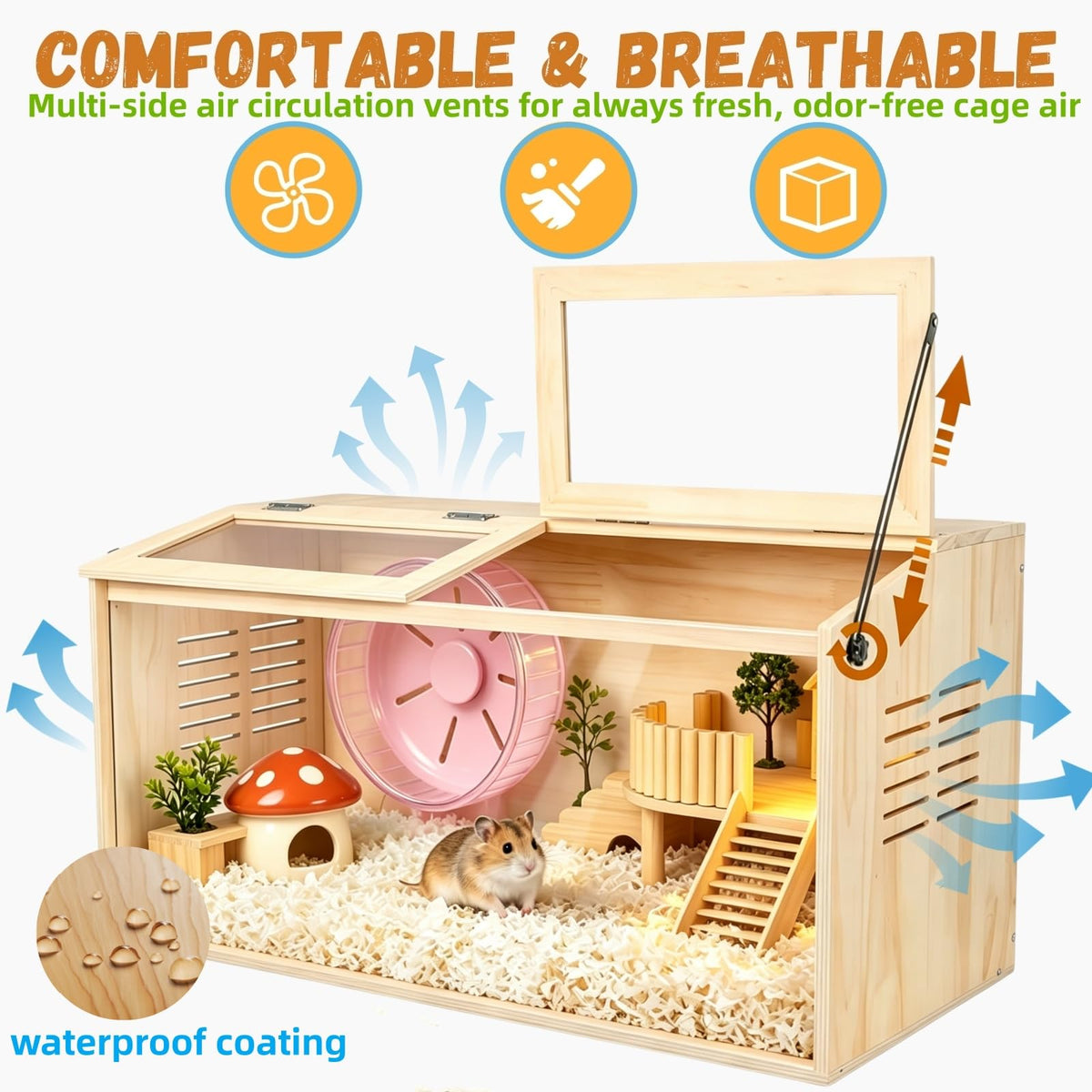 Wooden Hamster Cage (32.0"L x 16.0"W x 16.0"H)