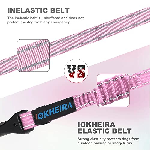 Dog Seatbelt Adjustable Reflective Bungee Harness with Aluminum Swivel Carabiner (Pink)