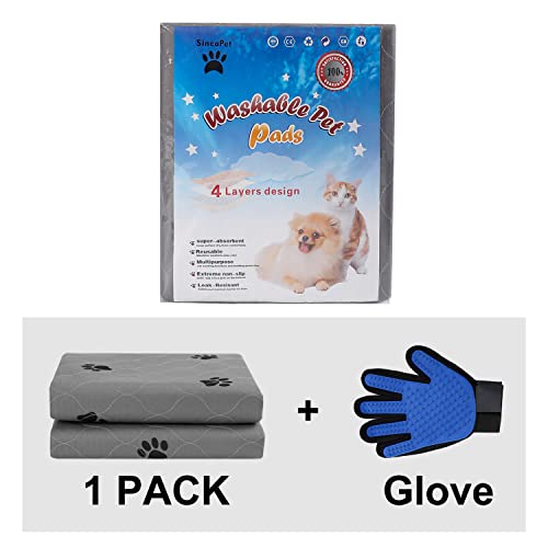 Washable Pee Pads for Dogs + Free Puppy Grooming Gloves (72x72 Inch (Pack of 1))