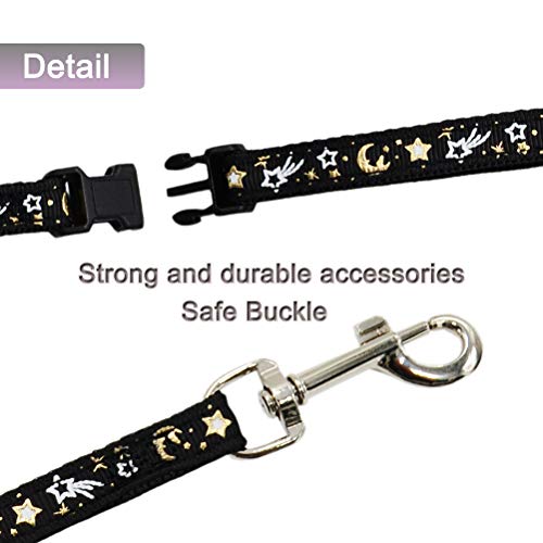 Cat Harness and Leash Set for Outdoor Walking Escape Proof Adjustable Soft Safety Strap with Golden Star and Moon Design Glow in The Dark Black Medium (Black / M)