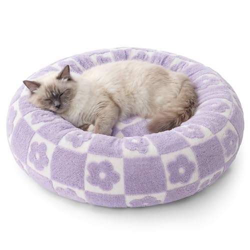 Shown on TV Jacquard Donut Cat Beds Indoor (20.0"L x 20.0"W x 6.0"Th / Flower Checks)