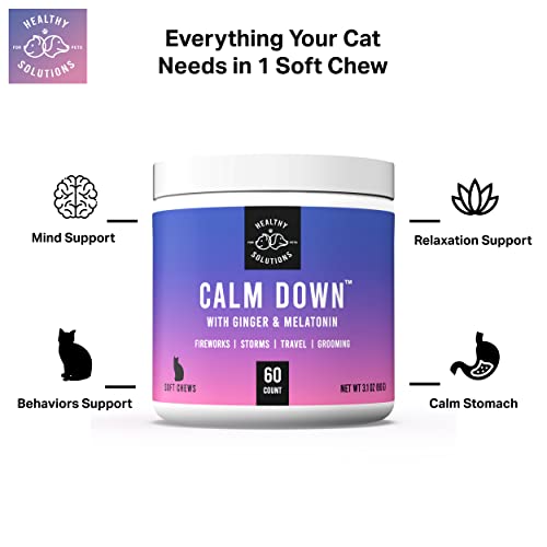 Healthy Solutions Cat Calming Treats & Anxiety Relief with Melatonin (60 Soft Chews- Cat)
