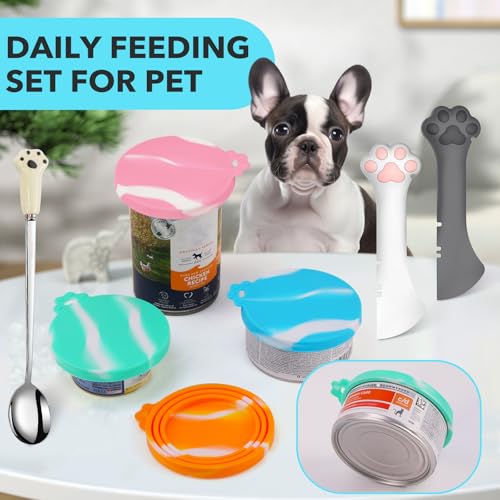 5 PCS Pet Food Can Lids and Spoons Set (Yellow)
