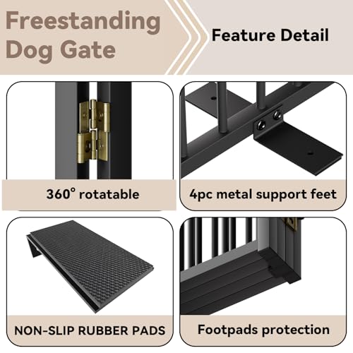 Full Metal Freestanding Dog Gate with Door (【3 Panels】60"W*32H" / Black)