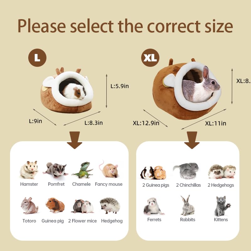 Guinea Pig Bed House & Hideout for Rat Bearded Dragon Hedgehog Ferret to Sleep and Hide (Large / 2.Sika deer)