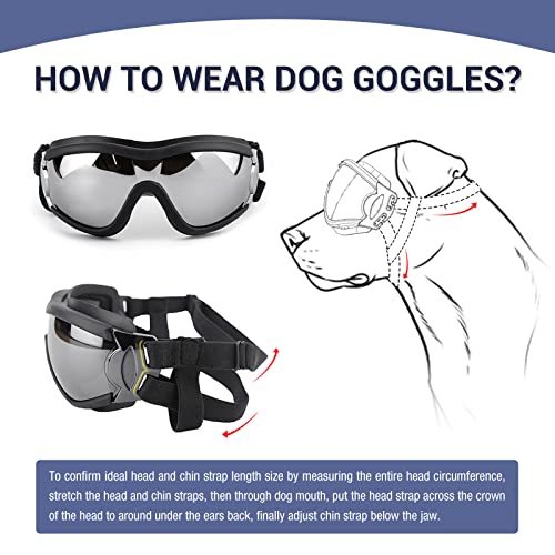 Pack of 2 Dog Goggles Dog Sunglasses for Medium to Large Breed Anti (2-pack (Black+Black) / Large)