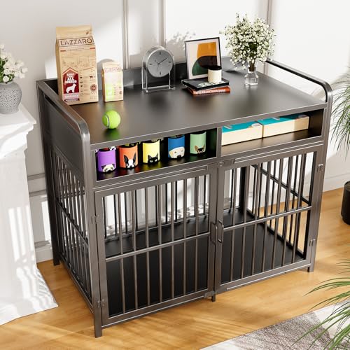 Large Dog Crate Furniture with Drawers Storage (Black / 40.6"L x 23.6"W x 44.9"H)