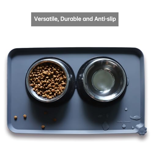 Waterproof Pet Feeding Mats with High Lips (19" x 12" / Gray)
