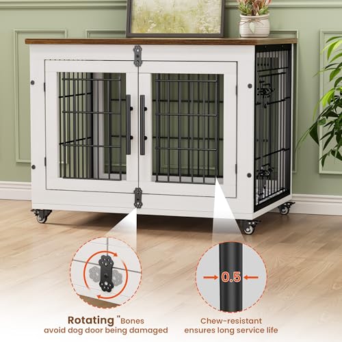2 Pack Dog Crate Furniture (32.5"L x 22.1"W x 25.2"H / Set of 2 White)