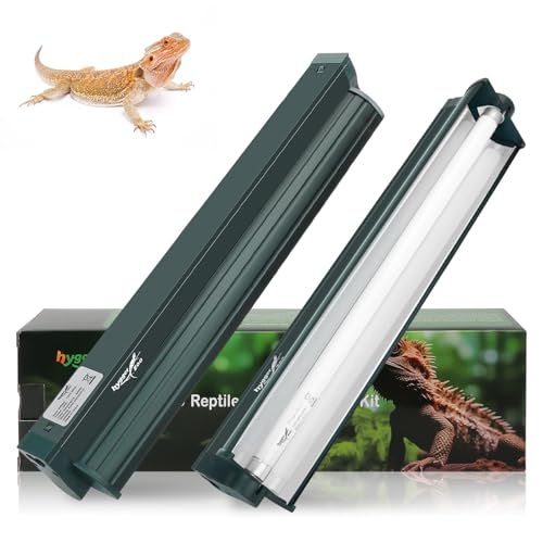 T5 Reptile Light Fixture Green Combo Kit 8W Light Fixture Reptile Terrarium Hood 10.0 UVB Light Bulb Fluorescent Tube Ideal for Tropical and Deserts Such as Bearded Dragon Lizards and Tortoises (8W-Green / 8W 12.4IN Green)