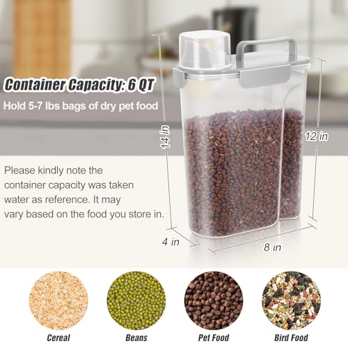 Dog Cat Food Storage Container 5 to 7 lbs (Light Grey / 6 Qt)