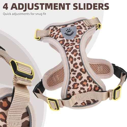 Cat Harness and Leash Set Escape Proof Reflective Cat Walking Harness Adjustable Soft Breathable Mesh Vest for Small Pets (M (NECK 11"-13.7", CHEST 16"-20") / Khaki Leopard Print)