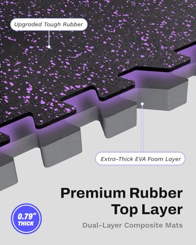 0.79" Thick Gym Flooring for Home Gym (Black/Purple / 96 Sq Ft (24 Tiles))
