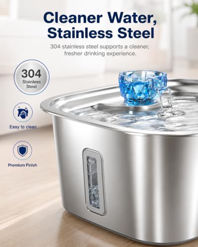 2.4 Gallon Stainless Steel Dog Water Fountain for Large Dogs