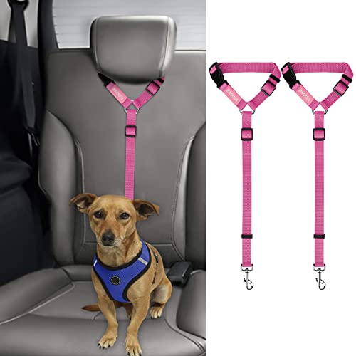 2 Pack Dog Seat Belt for Car (Pink)