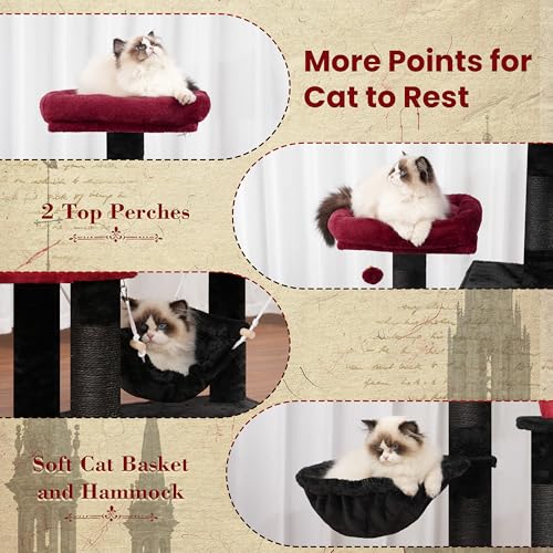 Cat Tree 71'' Tower for Large Cat with Scratching Post (71 inches / Black and Red)
