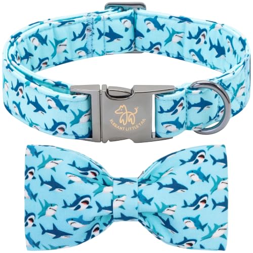 Dog Collar Boy Shark Print Dog Collar with Bow Tie (Summer Shark / Small (Pack of 1))