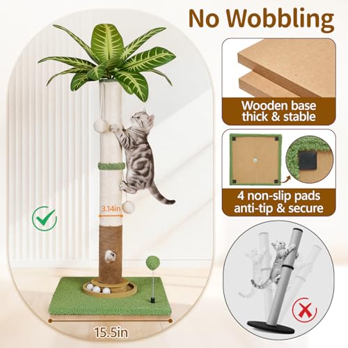 35" Tall Palm Tree Cat Scratching Post Vertical for Indoor Cats (Light Green / 35 in)
