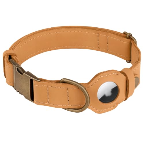 AirTag Dog Collar (Light Brown / M, 14"-18" Neck Fit)