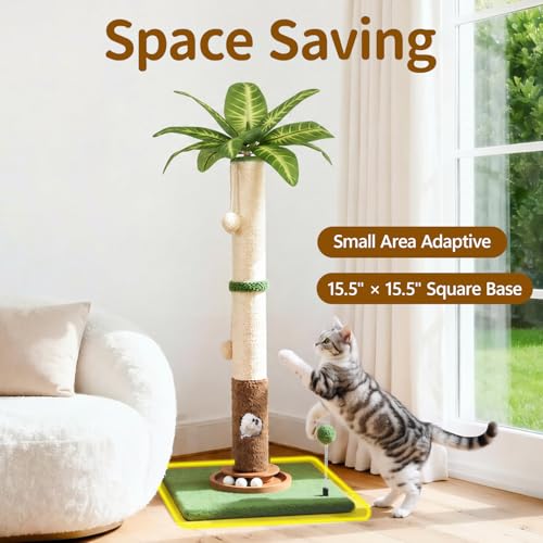 35" Tall Palm Tree Cat Scratching Post Vertical for Indoor Cats (Light Green / 35 in)